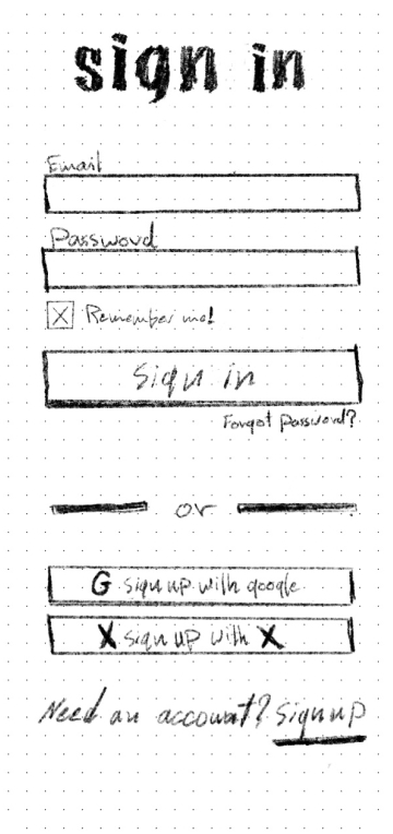 Sign up wireframe